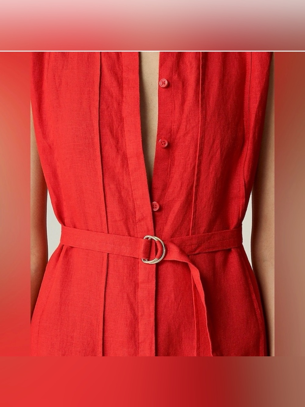 J Crew Seamed Linen Dress with Removable Belt in Red Arroyo Size Large NWT - Picture 2 of 16